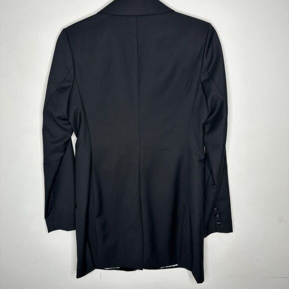 Flying Tomato Black Long One-Button Tuxedo Blazer Satin Trim Lapel & Pockets M - Picture 10 of 12